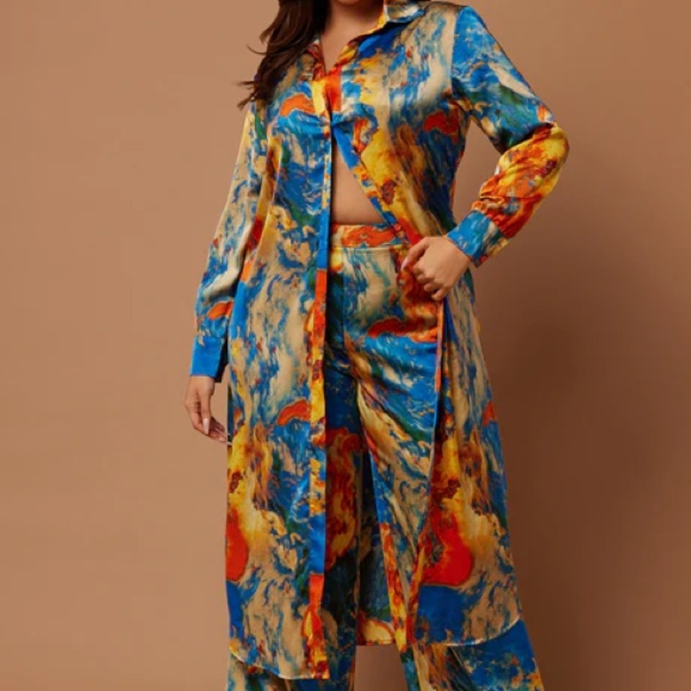 Fashion Nova Satin Midi Dress - Blue and Orange with pockets - Picture 9 of 9